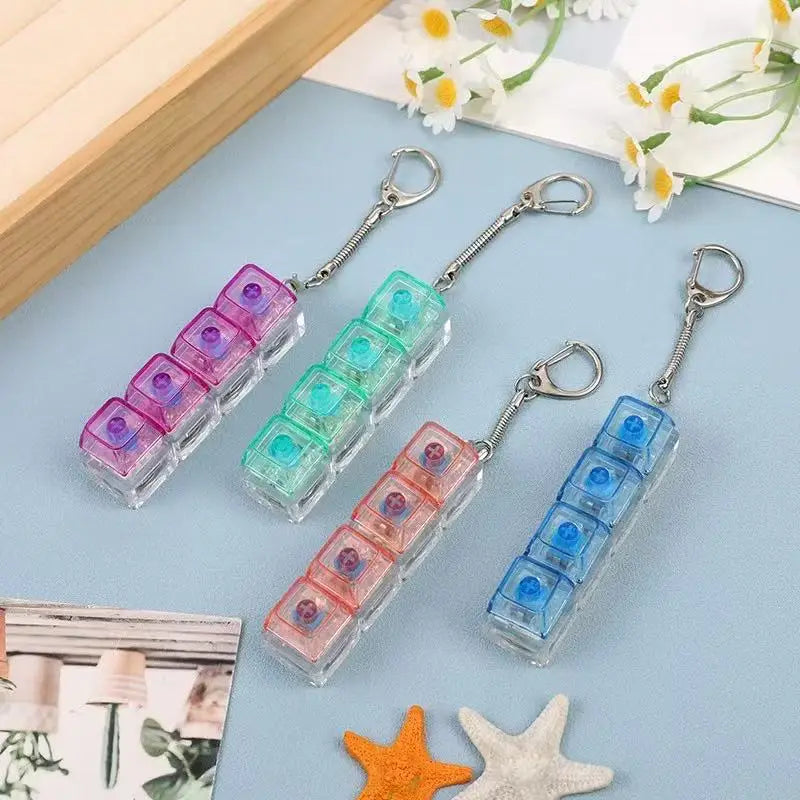 Anti-Stress 4Keys Transparent Mechanical Keyboard Keychain with LED Light - Bag Charm Gift for Adults Children Office Decompress
