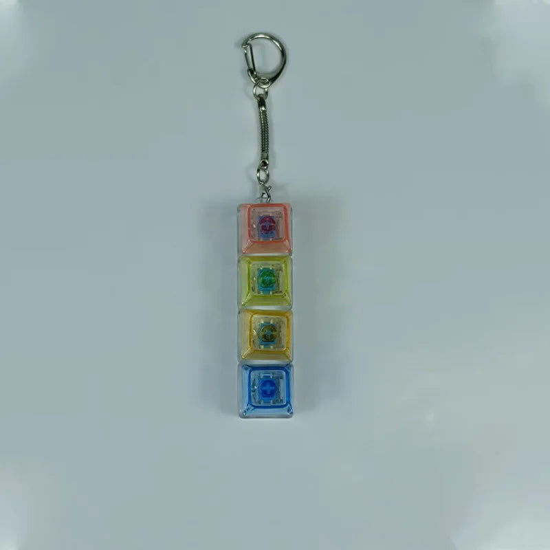 Anti-Stress 4Keys Transparent Mechanical Keyboard Keychain with LED Light - Bag Charm Gift for Adults Children Office Decompress