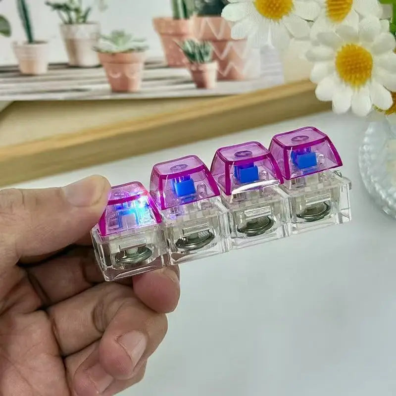 Anti-Stress 4Keys Transparent Mechanical Keyboard Keychain with LED Light - Bag Charm Gift for Adults Children Office Decompress
