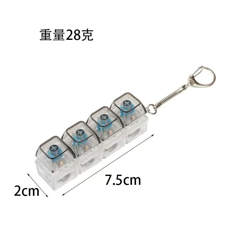 Anti-Stress 4Keys Transparent Mechanical Keyboard Keychain with LED Light - Bag Charm Gift for Adults Children Office Decompress