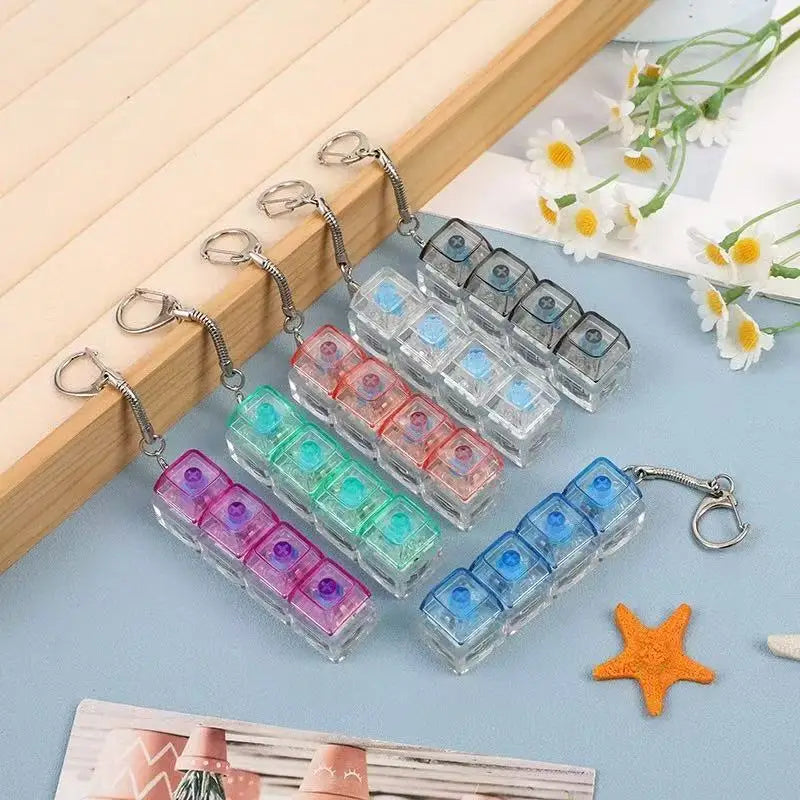 Anti-Stress 4Keys Transparent Mechanical Keyboard Keychain with LED Light - Bag Charm Gift for Adults Children Office Decompress