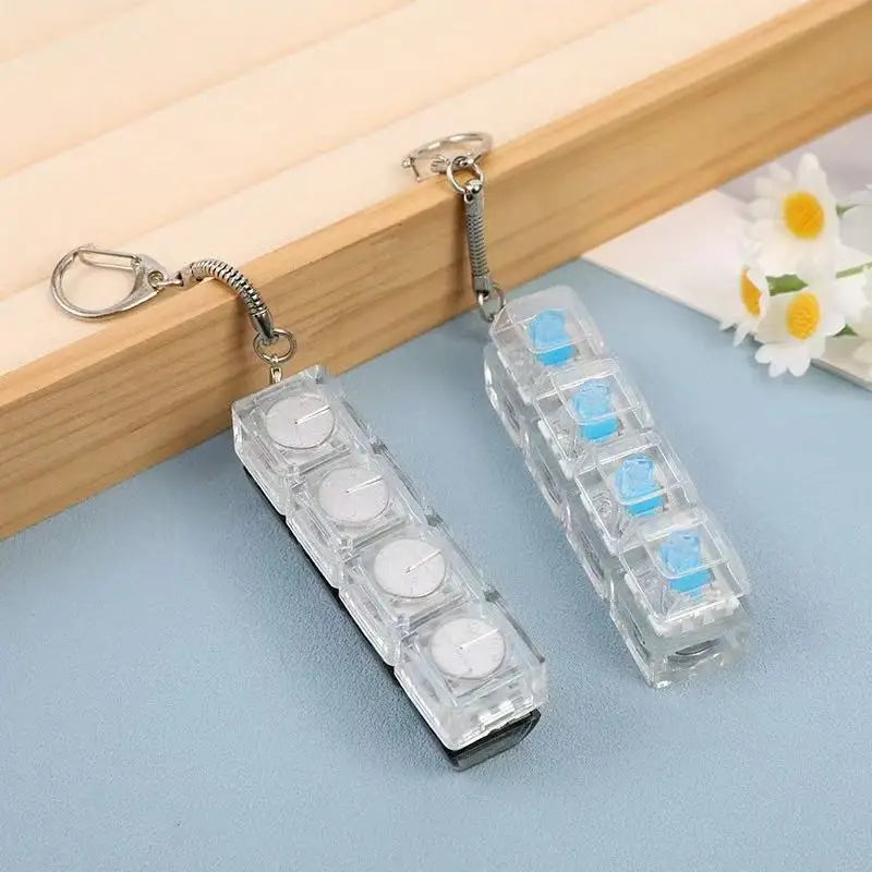 Anti-Stress 4Keys Transparent Mechanical Keyboard Keychain with LED Light - Bag Charm Gift for Adults Children Office Decompress